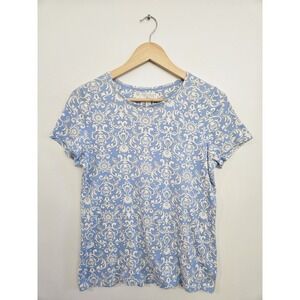 Charter Club Luxury Pima Cotton Top Blue White Floral Damask M | Coastal Grandma